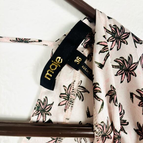 NWOT Maje Size 36/US 4 Palm Tree Print Ruffled Short Puff Sleeve Dress - Picture 6 of 8